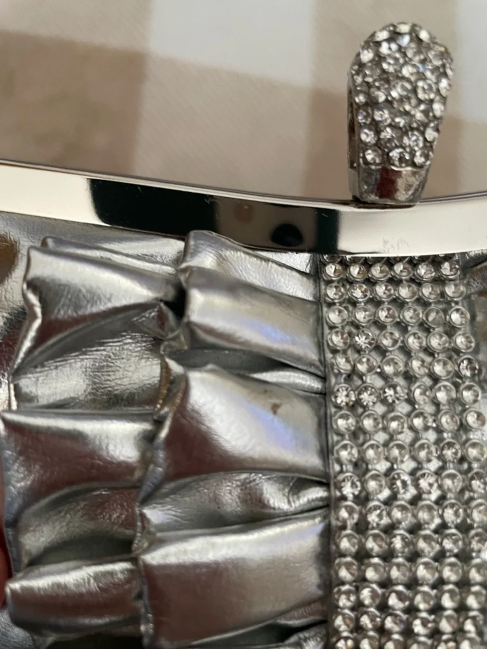 Silver Ruffled Crystal-Embellished Women's Clutch 6X9 inches